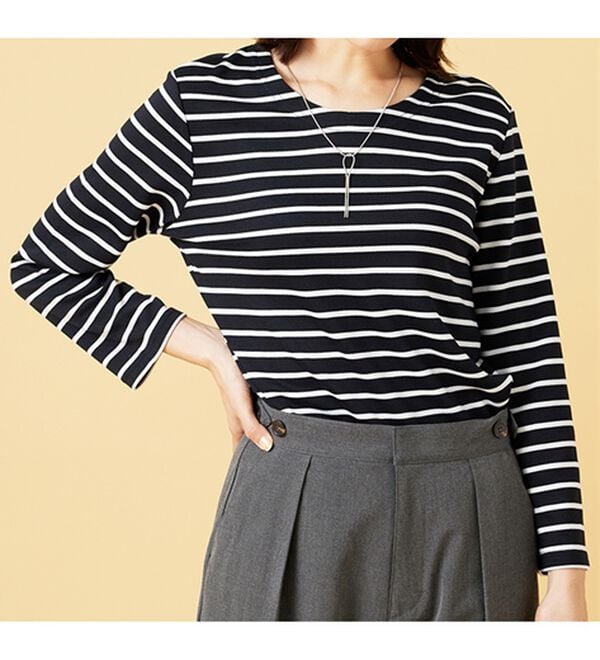 BELLUNA（ベルーナ）の「柔らかポンチ素材ボーダープルオーバー（カットソー）」｜詳細画像