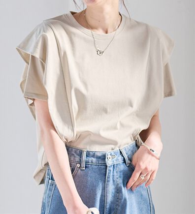 RANAN（ラナン）の「【ひんやり】華奢見えラッフルショルダーTシャツ（カットソー）」