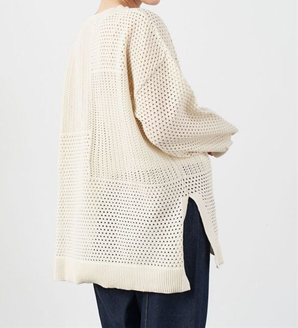RANAN（ラナン）の「メッシュ素材透かし編みニット（ニット・セーター）」｜ライトベージュ