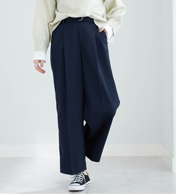 BELLUNA（ベルーナ）の「メランジストレッチ素材ベルト付ワイドパンツ（ワイドパンツ・ガウチョ）」｜詳細画像