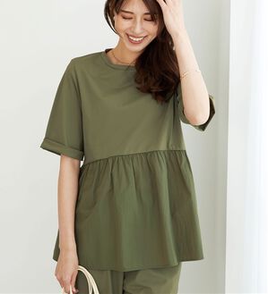 BELLUNA（ベルーナ）の「ヒンヤリ爽快！異素材切替プルオーバー（カットソー）」｜カーキ