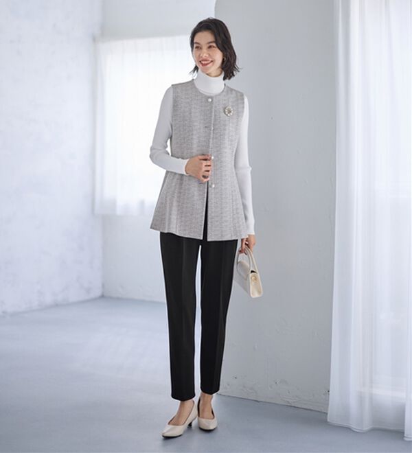 GeeRA（ジーラ）の「【２点セット】ニットツイードジレベストセットアップスーツ（パンツスーツ）」｜詳細画像