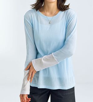 BELLUNA（ベルーナ）の「綿１００％配色シアープルオーバー（カットソー）」｜ライトブルー系