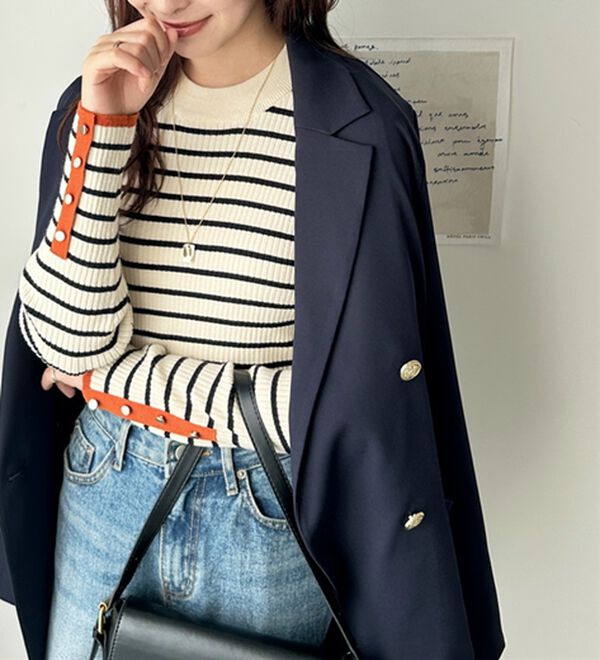 GeeRA（ジーラ）の「袖口ボタン配色ハイネックリブニット（ニット・セーター）」｜詳細画像