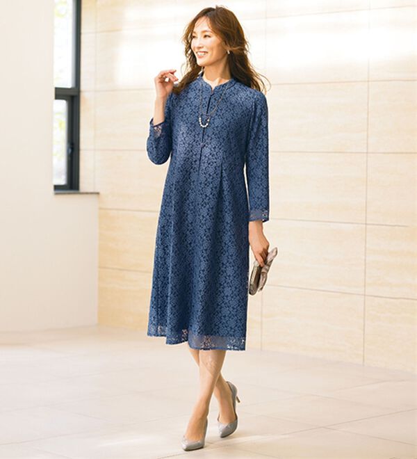 ルフラン（ルフラン）の「総レースカラーワンピース（その他ワンピース）」｜グレイッシュブルー