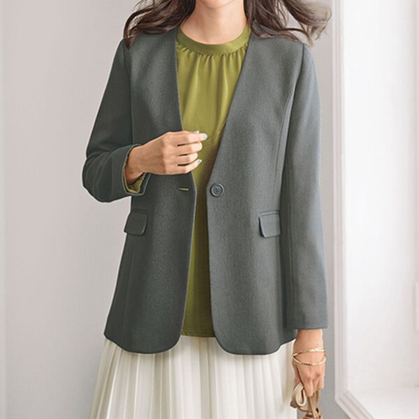 BELLUNA（ベルーナ）の「カジュアルコーデを格上げ！ウール調ノーカラージャケット（ノーカラージャケット）」｜詳細画像