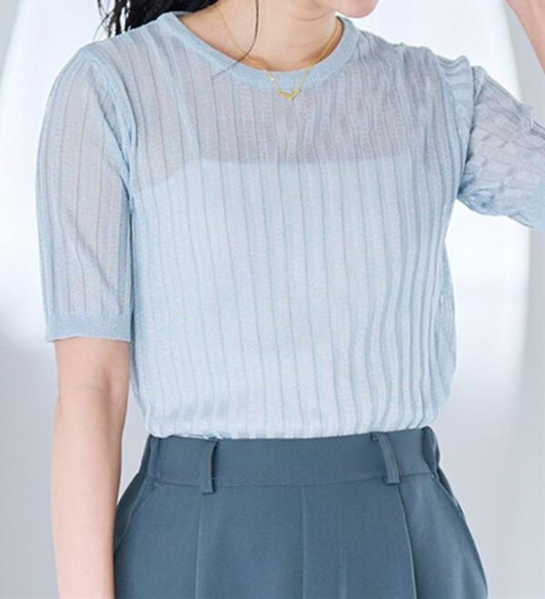 RANAN（ラナン）の「5分袖シアーラメリブニット（ニット・セーター）」｜詳細画像