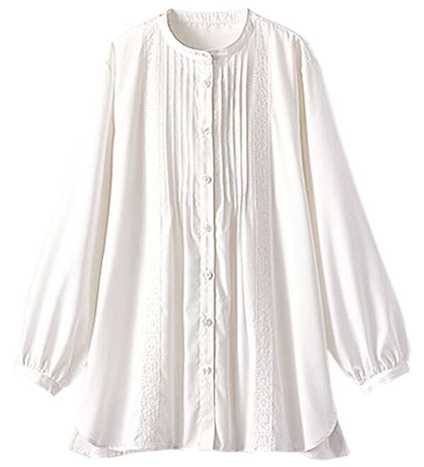 BELLUNA（ベルーナ）の「ピンタック＆華やかレースシャツチュニック（チュニック）」｜オフ白