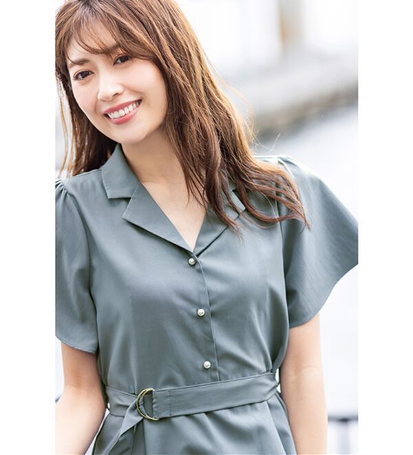 alotta（アロッタ）の「ベルト付オープンカラーフレアーワンピース（その他ワンピース）」｜詳細画像