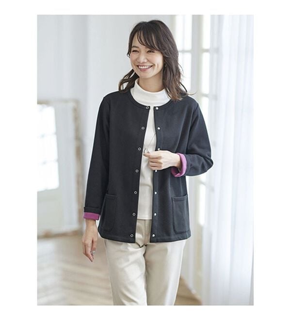 BELLUNA（ベルーナ）の「パチパチしにくい！静電気防止裏フリース配色カーディガン（その他カーディガン）」｜詳細画像