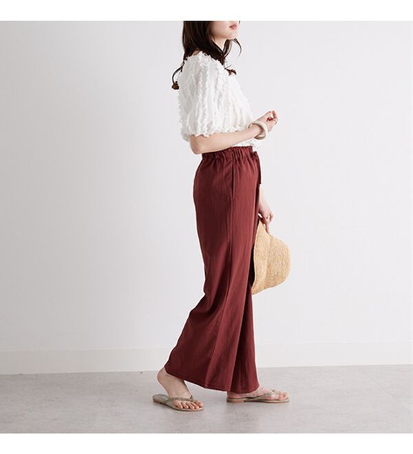 GeeRA（ジーラ）の「冷感リネン風イージーワイドパンツ（ワイドパンツ・ガウチョ）」｜詳細画像