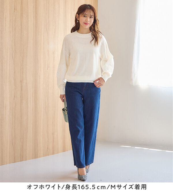 alotta（アロッタ）の「洗える！カシミヤタッチふんわり袖レーストップス（ニット・セーター）」｜詳細画像