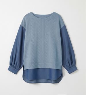 BELLUNA（ベルーナ）の「ケーブル&times;デニム切替チュニック（チュニック）」｜ブルー系