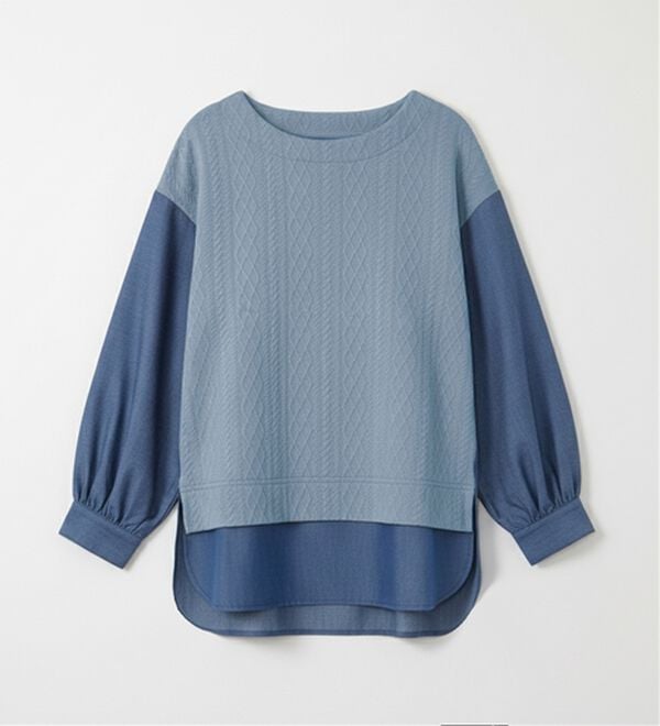 BELLUNA（ベルーナ）の「ケーブル&times;デニム切替チュニック（チュニック）」｜ブルー系