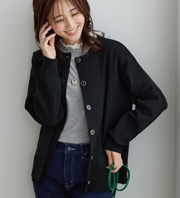 BELLUNA（ベルーナ）の「《快適Ｌａｂ．》洗える！軽い！配色使いニットカーディガン（ニットカーディガン）」｜黒