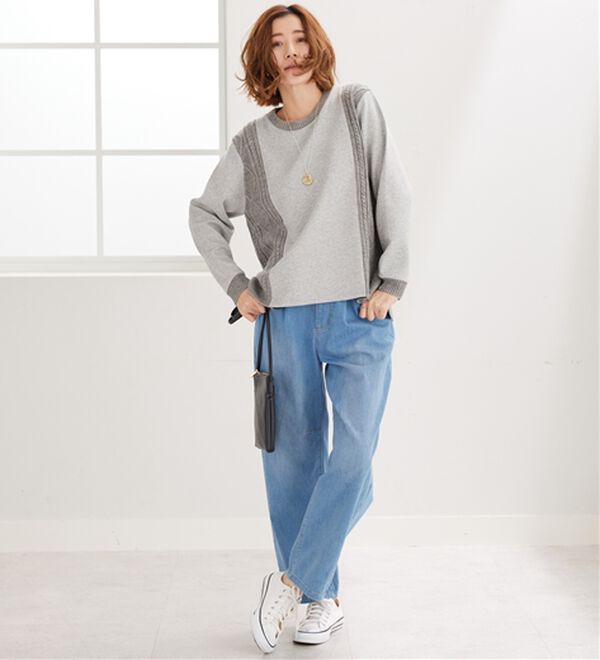 BELLUNA（ベルーナ）の「ケーブル柄ニット切替プルオーバー（カットソー）」｜詳細画像