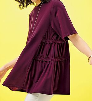 BELLUNA（ベルーナ）の「ヒンヤリ！サイドギャザー使いチュニック（チュニック）」｜ワイン