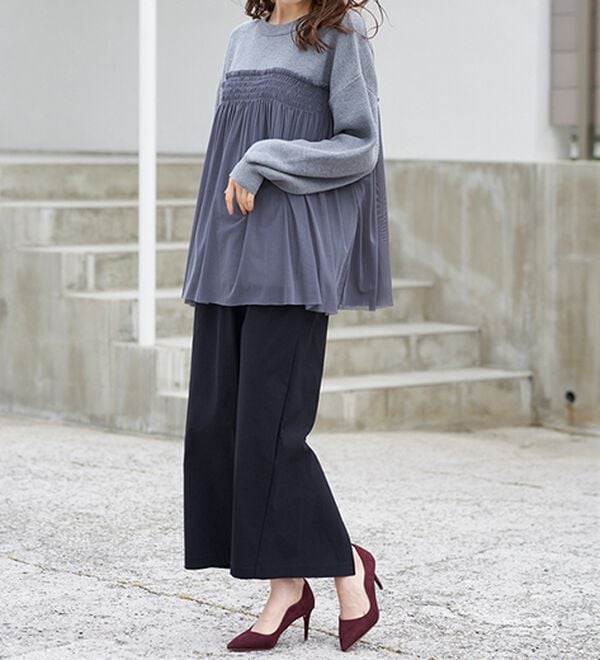 RANAN（ラナン）の「洗える！ビスチェ風チュールドッキングニット＜ムースタッチライト＞（ニット・セーター）」｜詳細画像