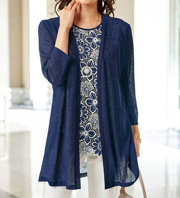 配色カットワークレース使いカーディガンアンサンブル - ベルーナ【公式】 