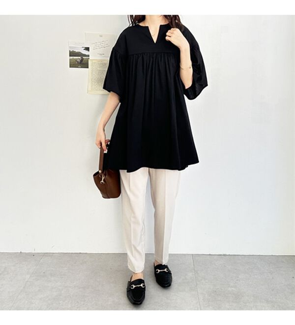 GeeRA（ジーラ）の「フレアー袖キーネックブラウス（ブラウス）」｜詳細画像