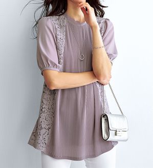 BELLUNA（ベルーナ）の「プリーツ&times;レース切替デザインチュニック（チュニック）」｜詳細画像