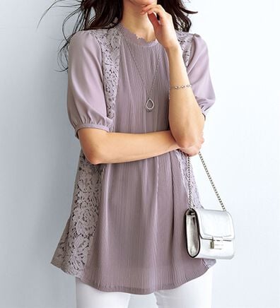 BELLUNA（ベルーナ）の「プリーツ&times;レース切替デザインチュニック（チュニック）」