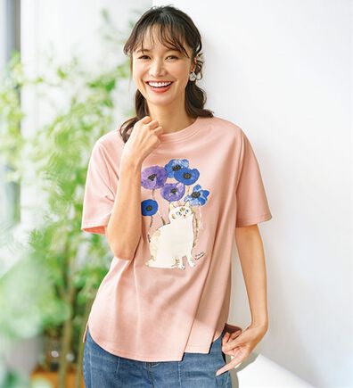 BELLUNA（ベルーナ）の「アーティストコラボねこプリントＴシャツ（カットソー）」