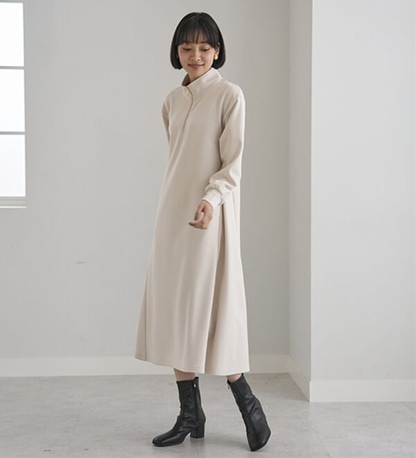 BELLUNA（ベルーナ）の「ポケット付ハーフジップフレアーワンピース（カットソーワンピース）」｜詳細画像