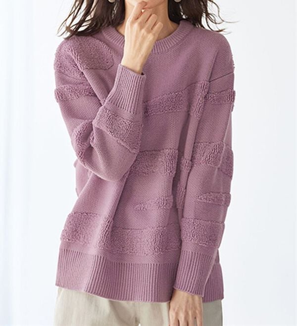 BELLUNA（ベルーナ）の「ゆるっと感が可愛い波柄ジャカードセーター（ニット・セーター）」｜ローズ