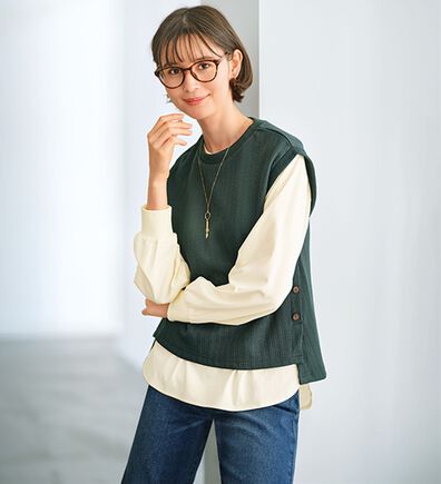 BELLUNA（ベルーナ）の「ジャカード素材裾ボタンデザインアンサンブル（カットソー）」