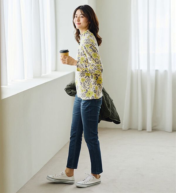 LAVIENNE（ラヴィエンヌ）の「【薄いのに暖かい】薄手ストレッチフリースのプリントハイネック長袖（ニット・セーター）」｜詳細画像