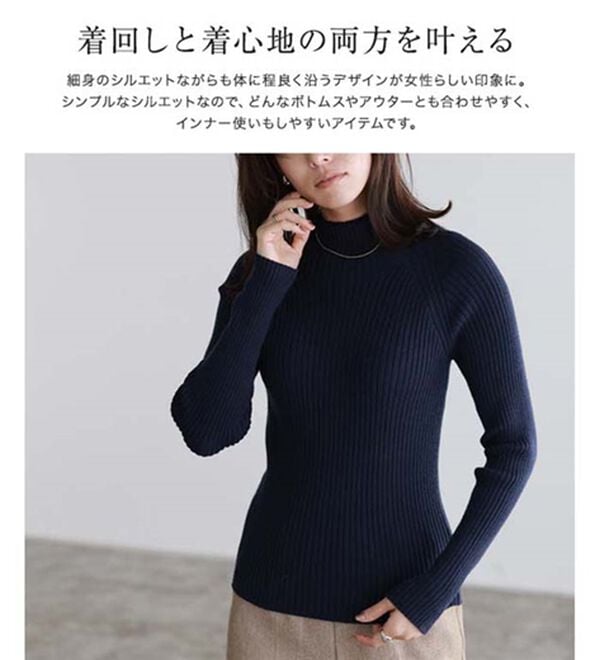 Pierrot（ピエロ）の「着回しストレッチリブハイネックニット（ニット・セーター）」｜詳細画像