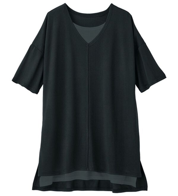 RANAN（ラナン）の「レイヤード風ニットソー半袖チュニック（チュニック）」｜詳細画像