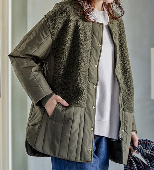 BELLUNA（ベルーナ）の「ボア切替キルトデザインミドル丈コート（ハーフコート）」｜詳細画像