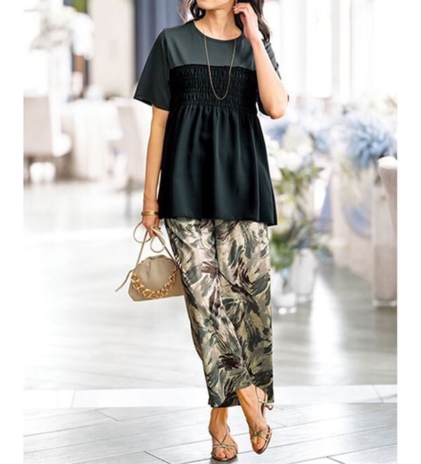 BELLUNA（ベルーナ）の「ゆったり快適プリントワイドパンツ（ワイドパンツ・ガウチョ）」｜詳細画像