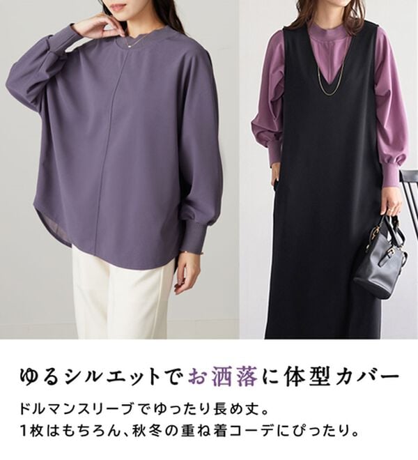 BELLUNA（ベルーナ）の「Ｔシャツ感覚なのにきちんとブラウス見え！カットジョーゼットプルオーバー（カットソー）」｜詳細画像