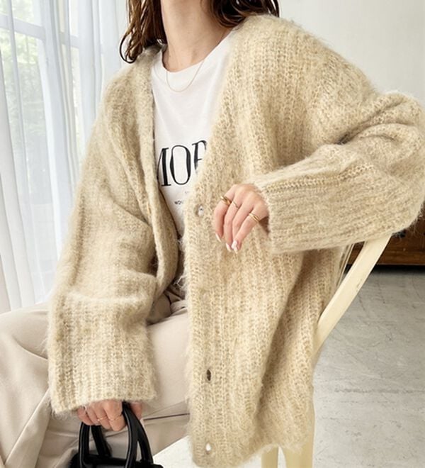 GeeRA（ジーラ）の「ミックスシャギーＶネックカーディガン（ニットカーディガン）」｜詳細画像