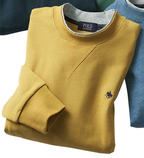 「＜ポロ・ビーシーエス＞裏毛レイヤードトレーナー（メンズトレーナー）」｜マスタード