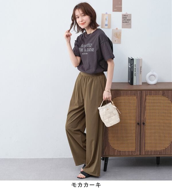 Viola e Viola（ヴィオラ エ ヴィオラ）の「【接触冷感】さらテロ楽のびストレートパンツ【選べる２丈】（フルレングスパンツ）」｜詳細画像