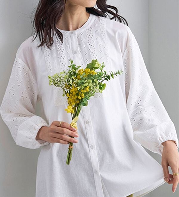 BELLUNA（ベルーナ）の「綿１００％レース切替デザインブラウス（ブラウス）」｜詳細画像