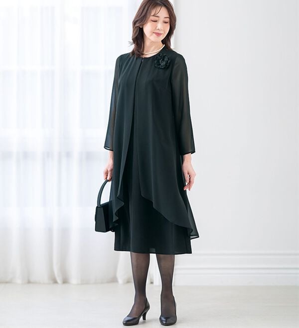ルフラン（ルフラン）の「アイロンいらず重ね着風ワンピース（ブラックフォーマル（喪服・礼服））」｜詳細画像