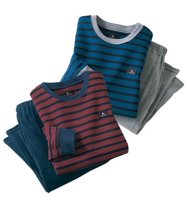 「【２着組】綿１００％Ｔタイプボーダーパジャマ（メンズルームウェア）」｜詳細画像