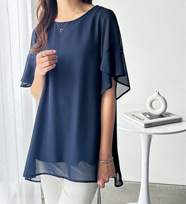 GeeRA（ジーラ）の「【接触冷感】異素材シフォンレイヤードチュニック（チュニック）」｜詳細画像