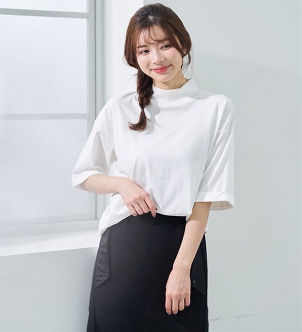 BELLUNA（ベルーナ）の「小顔見せ！ヒンヤリハイネックオーバーサイズＴシャツ（Tシャツ）」｜詳細画像