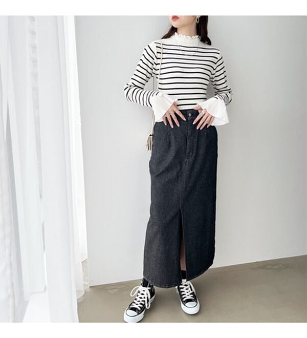 GeeRA（ジーラ）の「プリーツ付ハイネックリブニットトップス（ニット・セーター）」｜詳細画像