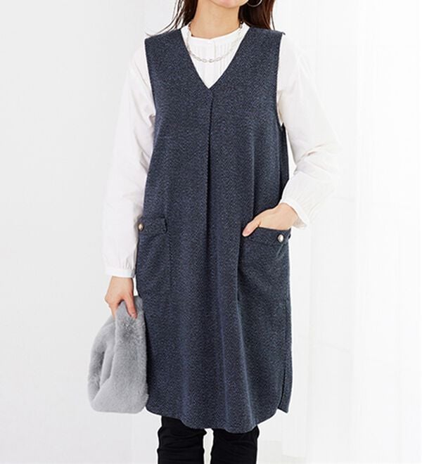 BELLUNA（ベルーナ）の「ツイード調タック使いジャンパースカート（チュニックワンピース）」｜詳細画像