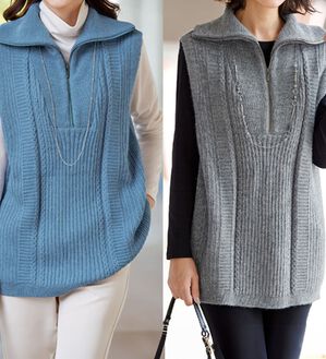 BELLUNA（ベルーナ）の「【２枚組】ジップ使いニットベスト（ベスト）」｜詳細画像