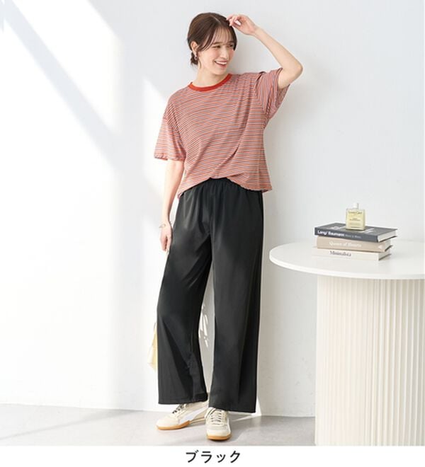 Viola e Viola（ヴィオラ エ ヴィオラ）の「【接触冷感】さらテロ楽のびストレートパンツ【選べる２丈】（フルレングスパンツ）」｜詳細画像