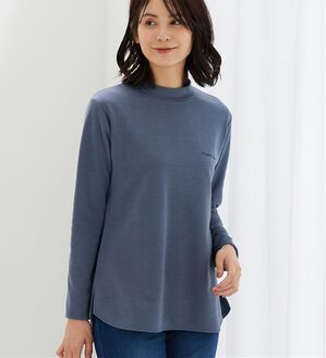 BELLUNA（ベルーナ）の「ロゴ刺しゅう裏起毛ニットソーチュニック（カットソー）」｜ブルーグレー