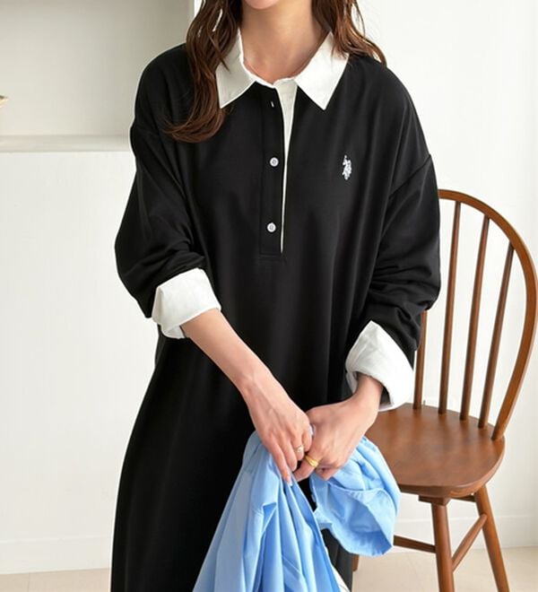 GeeRA（ジーラ）の「【U.S. POLO ASSN.】ラガーシャツ風ポロ衿ワンピース（カットソーワンピース）」｜詳細画像